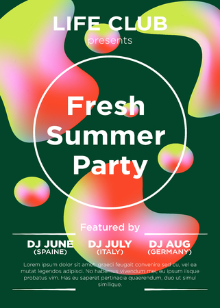 Web banner or print poster for summer party at the night club. Great concept for club and party promotion and advertisement. Vector illustration, vector background. Liquid shapes background.のイラスト素材