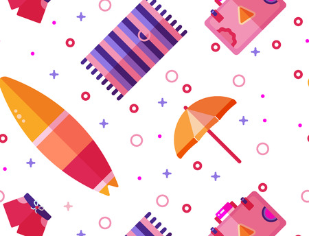 Summer time seamless pattern with the summer item Vector flat design.