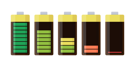 Set of battery icons. Colorful design. Flat vector illustration. Alcaline charger. Level of battery. のイラスト素材