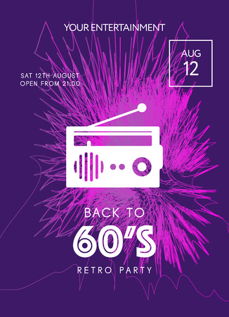 Night Party banner template for art event promotion. Glowing fiber effect background. Ladies night, karaoke party, deep trance music, back to 60-s, retro party. のイラスト素材