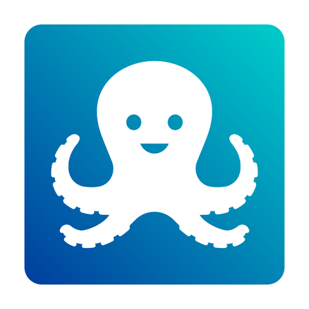 Template for logos, labels and emblems with white silhouette of octopus. Vector illustration. Gradient background.のイラスト素材