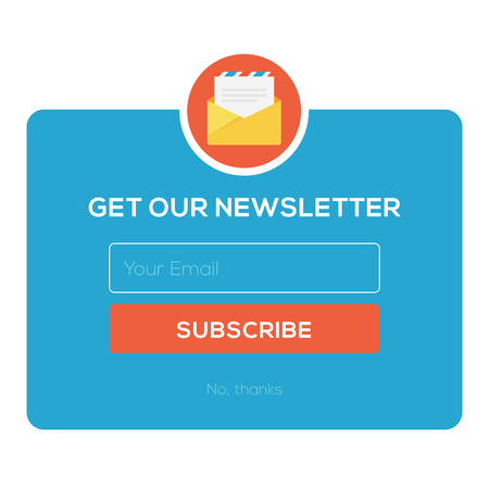 Subscribe Now For Our Newsletter (Flat Style Vector Illustration UI UX Design) with Text Box and Subscribe Button Template. Envelope and bell notification icons.のイラスト素材