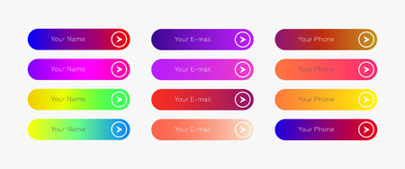 Web buttons flat design template with color gradient and thin line outline style. Vector isolated rectangular rounded web page next arrow button elements set on white background.のイラスト素材