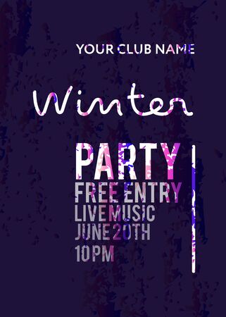 Night Party banner template for art event promotion. Groung gradient effect. Winter Party. Glowing fiber effect background. Ladies night, karaoke party, deep trance music.のイラスト素材