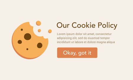 Internet web pop up for cookie policy notification. Form and button and cool cookie illustration. Good business idea.のイラスト素材