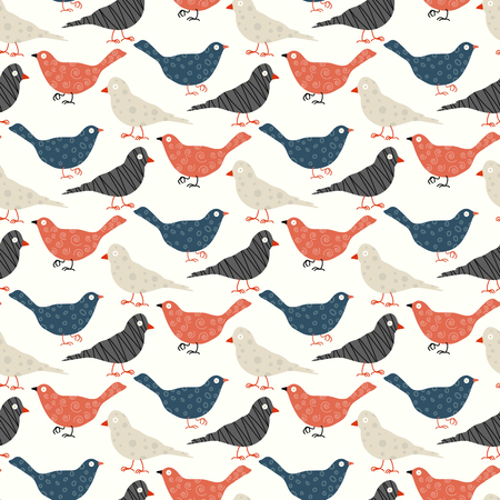 Seamless pattern of different colored wild birds. Fully editable vector illustration. Perfect use for backgrounds, textile industry. のイラスト素材