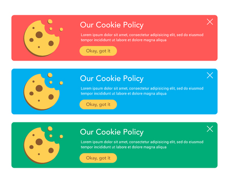 The cookie pop ups set for web design. Flat vector design illustration. Useful for web design pop ups and other elements. のイラスト素材