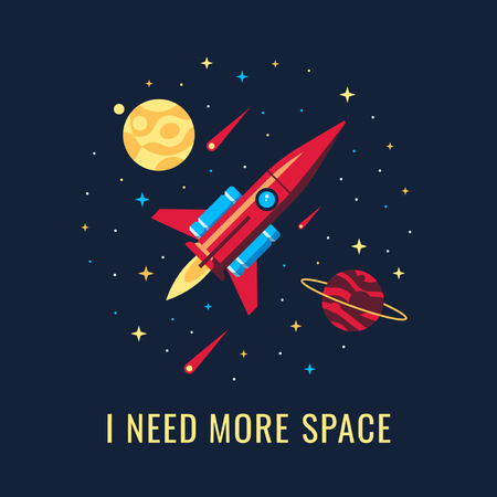 The rocker in the space vector flat design illustration. Good concept for magazines, blog, books illustration. . t-shirt and card design. Vector flat illustration.のイラスト素材