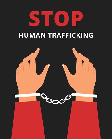 Stop human trafficking poster illustration. Arms in handcuffs.のイラスト素材