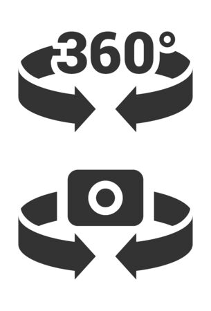 360 degree camera flat vector simple illustration. Rotate and capture on 360 degree concept. のイラスト素材