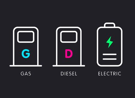 Gas, diesel, electronic icon set. Modern heon colors, vector flat design illustration.のイラスト素材
