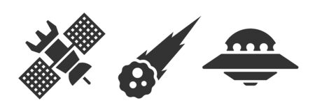 Set of space icons, spaceship, comet, aliens. Good idea and concept for web illustrations. Vector, flat icons. Very easy to edit.のイラスト素材