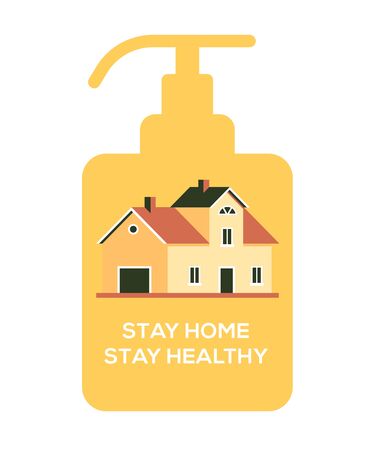 House sanitizer, stay at home, be safe coronovirus concept, good for blogs, advertisement. flat design illustration.のイラスト素材