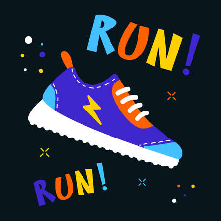 run sneakers colorful design, flat vector illustration, modern artのイラスト素材