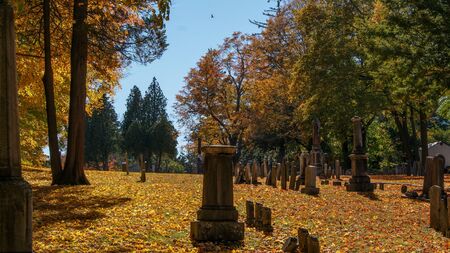 Old graveyard in a small town in New England with stonetombs. SOUTHBRIDGE, MASSACHUSETS. USA - NOVEMBER 17 2017.のeditorial素材