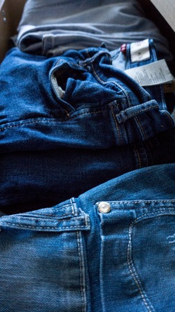 Denim trousers pants drawer foldedの写真素材