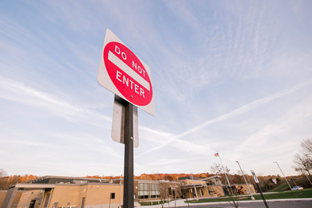 Do not enter sign in school territory, wide angle imageの写真素材