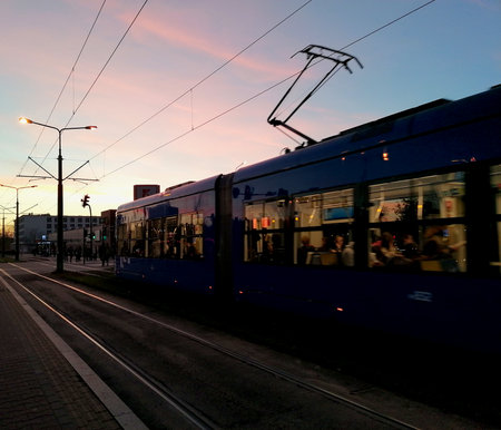 Tram in the cityの写真素材