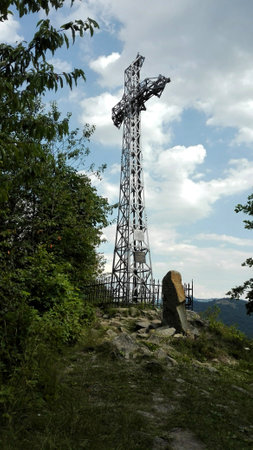 Cross on the hill at the top of the mountain in Ukraine.の写真素材