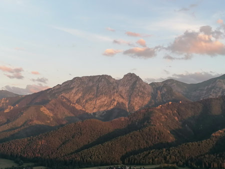 Sunset over the Dolomites mountains in South Tyrol, Italyの写真素材