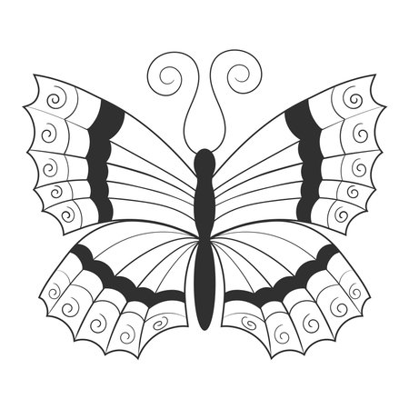 One abstract black silhouette of a cute butterfly isolated on white backgroundのイラスト素材