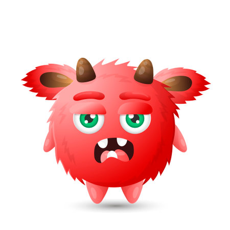 Funny round red displayed cartoon monster with two eyes and open mouth for kids halloween decorationsのイラスト素材