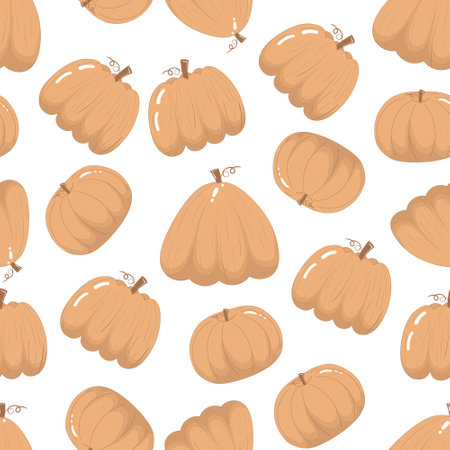 Seamless pattern with autumn harvest cartoon flat pumpkins isolated on white background, wallpapers for thanksgiving dayのイラスト素材