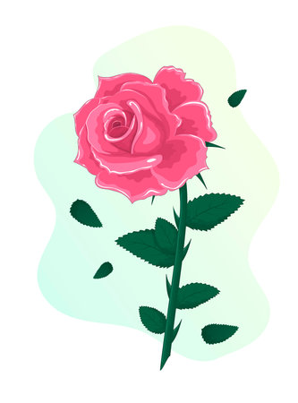 One vector pink rose in a flat style with fallen petals on a gradient bubble background. flower greeting cardのイラスト素材