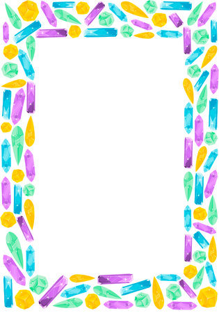 Frame with an empty rectangle inside and colorful crystals around. Template, flyer for parties and events, discountsのイラスト素材