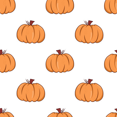 Cute simple seamless pattern with doodle flat pumpkins for thanksgiving and halloweenのイラスト素材