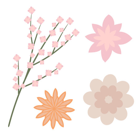 Set of simple abstract minimalistic vector flowersのイラスト素材