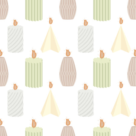 Seamless pattern background with handmade scented soy and coconut wax candles in scandinavian folk hygge styleのイラスト素材