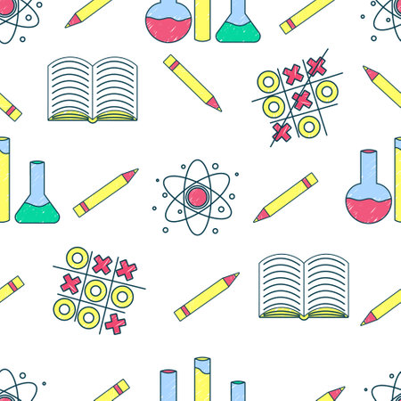 Seamless pattern with school supplies isolated on a white background. Wallpaper back to schoolのイラスト素材