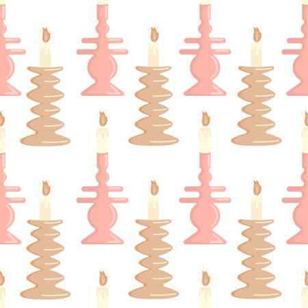 Seamless pattern background with handmade scented soy and coconut wax candles in scandinavian folk hygge styleのイラスト素材