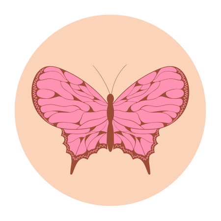 Retro sticker butterfly with vintage flowers inscribed in a circle shape in hippie style 1970のイラスト素材