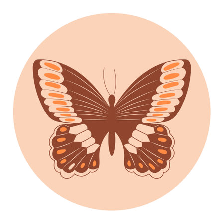 Retro sticker butterfly with vintage flowers inscribed in a circle shape in hippie style 1970のイラスト素材