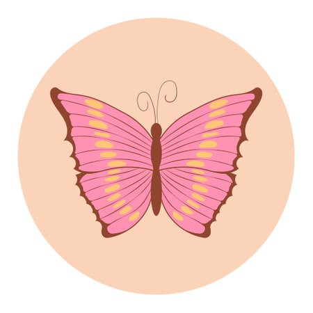 Retro sticker butterfly with vintage flowers inscribed in a circle shape in hippie style 1970のイラスト素材