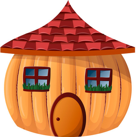 Round wooden house with rustic tiled roof for dwarves and hobbits. fairy tale architectureのイラスト素材
