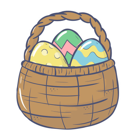 Doodle cartoon wicker basket with easter eggsのイラスト素材