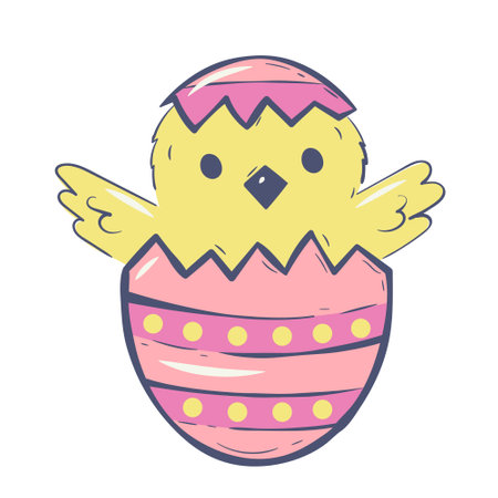 Doodle cartoon chick hatched from easter egg