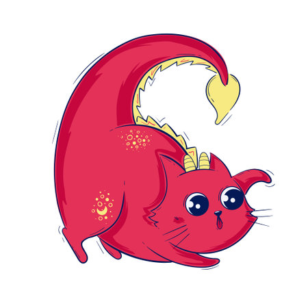 Kawaii Dracocat playing Alone on White Backgroundのイラスト素材