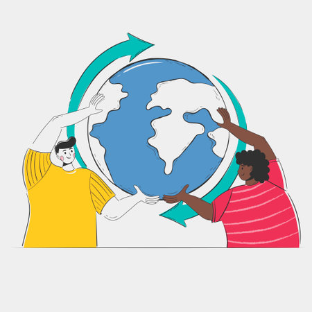 African American woman and a white man hold the earth together. recycling logoのイラスト素材