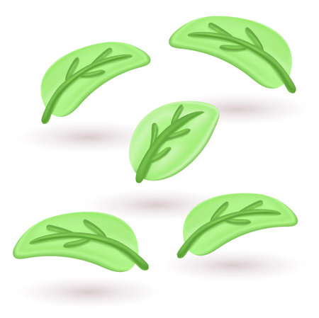 Green leaf 3d icons set. plasticine art. Ecology, bio, vegan, organic and natural products conceptのイラスト素材