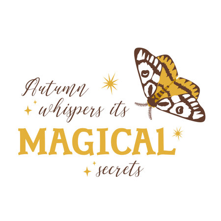 Autumn vector lettering slogans for fall season. Autumn phrases with cute and cozy design elements. Fall lettering Autumn whispers its magical secrets isolated on white.のイラスト素材