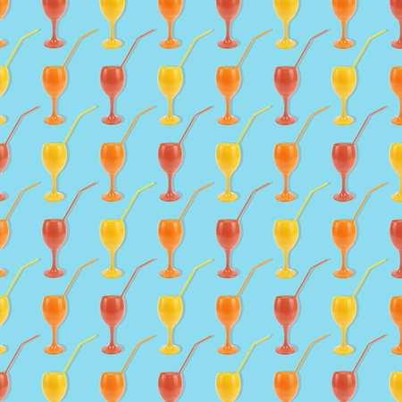 Colorful cocktails glasses summer drink beverages juice with straw party concept seamless pattern retro trendy backgroundの写真素材