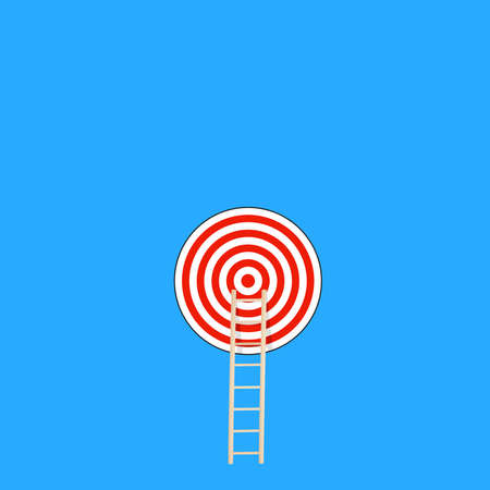 Target with wooden ladder as symbol of step by step achieving the goal. Bullseye success goal concept.の写真素材