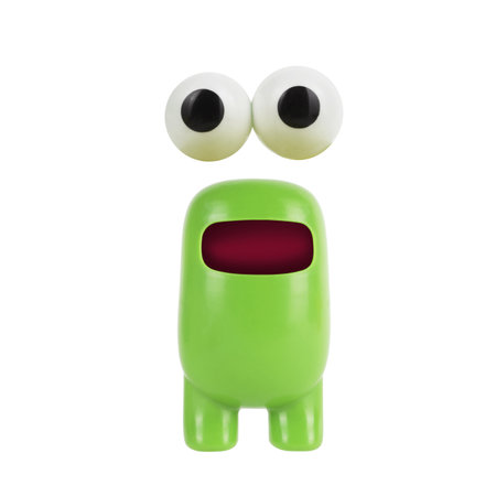 Crazy monster alien with popping eyes above isolated on white background. Funny eyeballs image idea...
