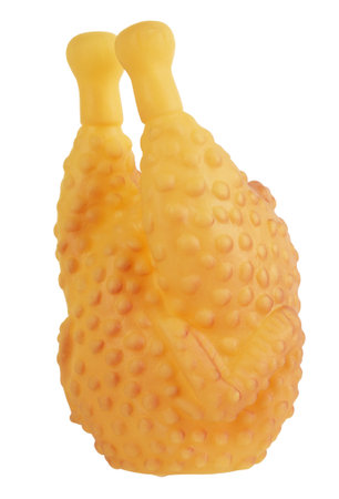 Dog pet toy rubber baked chicken fried chick perfect isolated on white background. Items for pets animalsの写真素材