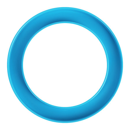 Blue plastic circle round frame for picture blank isolated on white background. Trendy bright vivid pastel color frames conceptsの写真素材