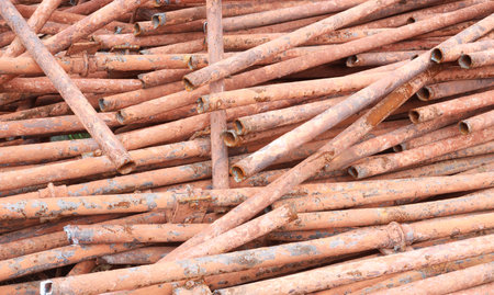 Scrap metal pipes tubes pile junk yard waste for recycling environment. Recyclable conceptの写真素材